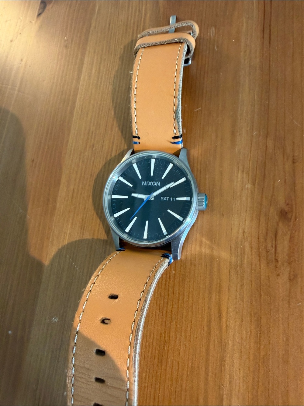 Nixon Men's Black Dial Watch with Tan Leather Strap